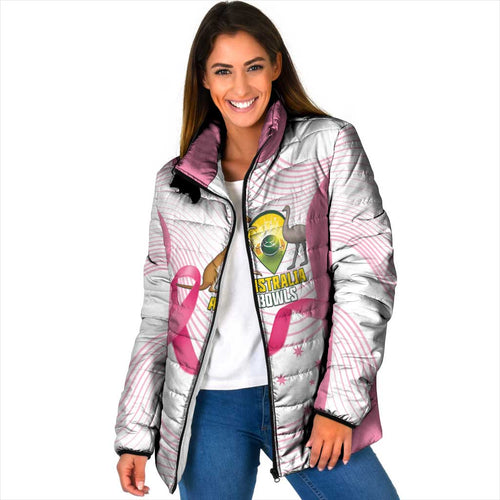 Custom Bowls Australia Breast Cancer Padded Jacket Pink Ribbon Curve Sporty - Aussie Hoodie