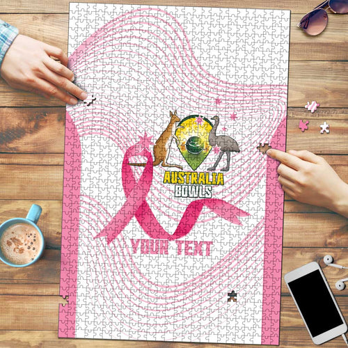 Custom Bowls Australia Breast Cancer Puzzle Pink Ribbon Curve Sporty - Aussie Hoodie