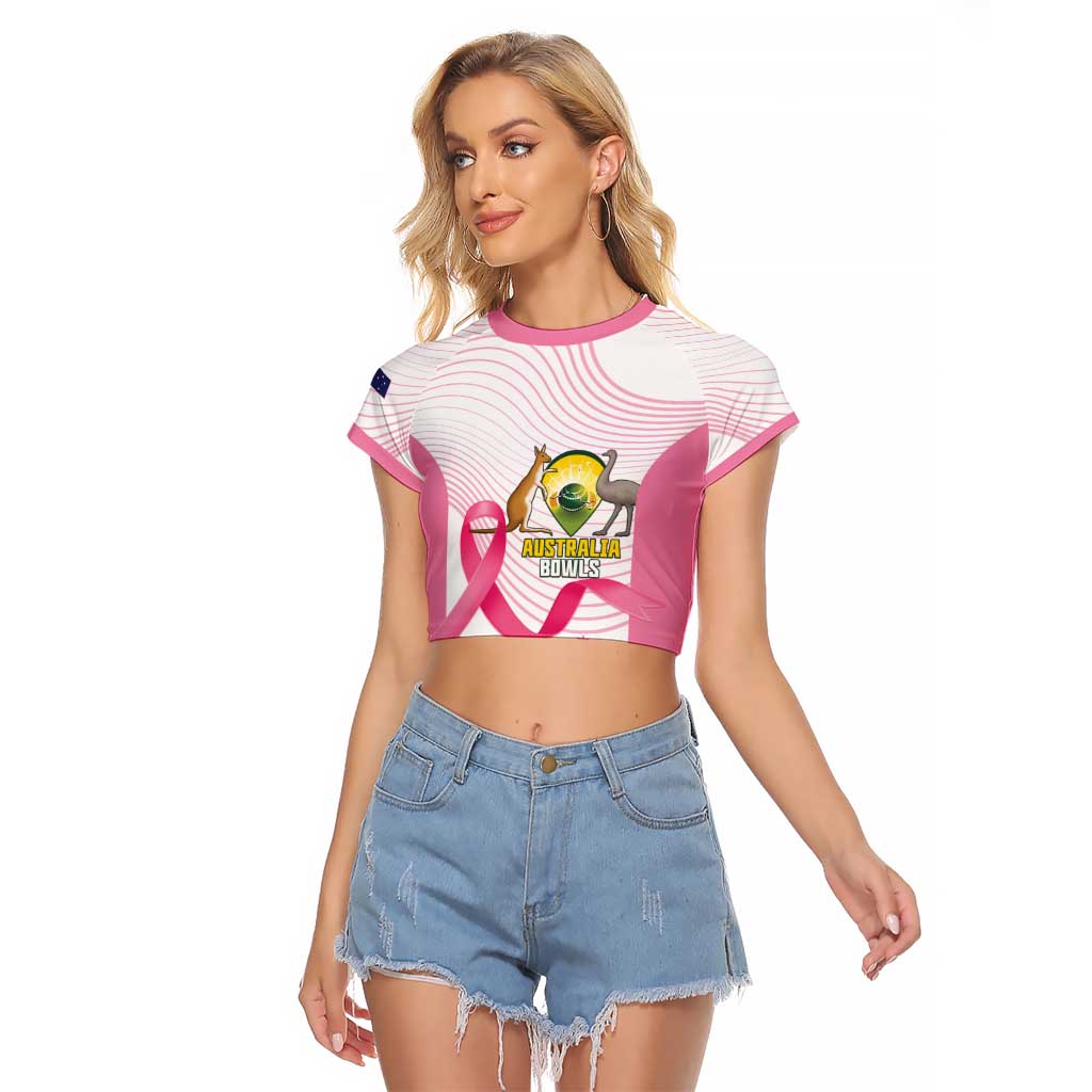 Custom Bowls Australia Breast Cancer Raglan Cropped T Shirt Pink Ribbon Curve Sporty - Aussie Hoodie