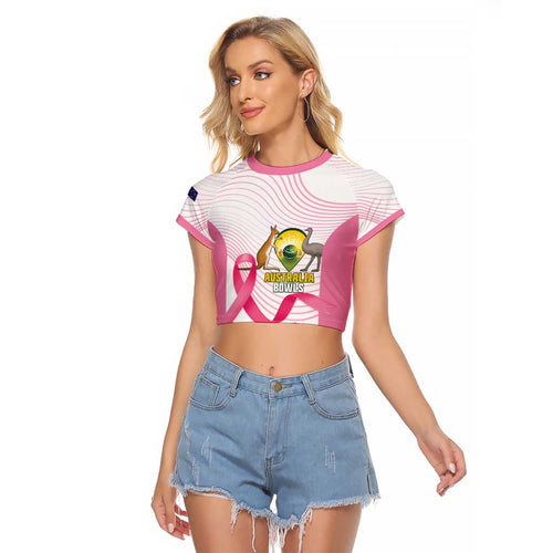Custom Bowls Australia Breast Cancer Raglan Cropped T Shirt Pink Ribbon Curve Sporty - Aussie Hoodie
