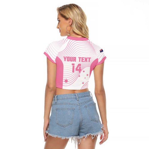 Custom Bowls Australia Breast Cancer Raglan Cropped T Shirt Pink Ribbon Curve Sporty - Aussie Hoodie