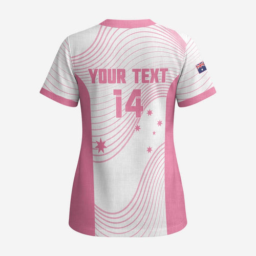 Custom Bowls Australia Breast Cancer Scrub Top Pink Ribbon Curve Sporty - Aussie Hoodie