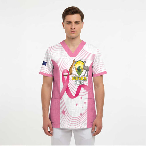 Custom Bowls Australia Breast Cancer Scrub Top Pink Ribbon Curve Sporty - Aussie Hoodie