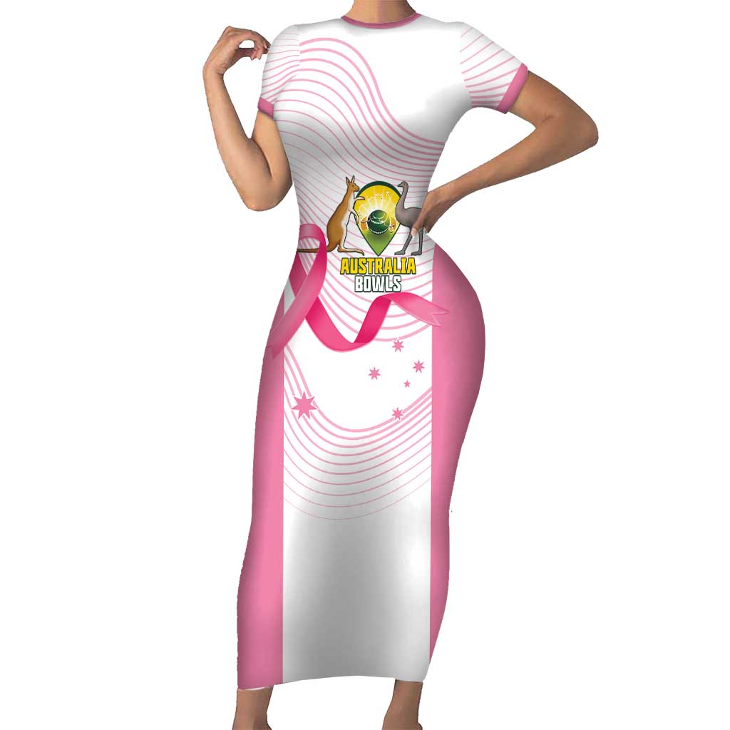 Custom Bowls Australia Breast Cancer Short Sleeve Bodycon Dress Pink Ribbon Curve Sporty - Aussie Hoodie