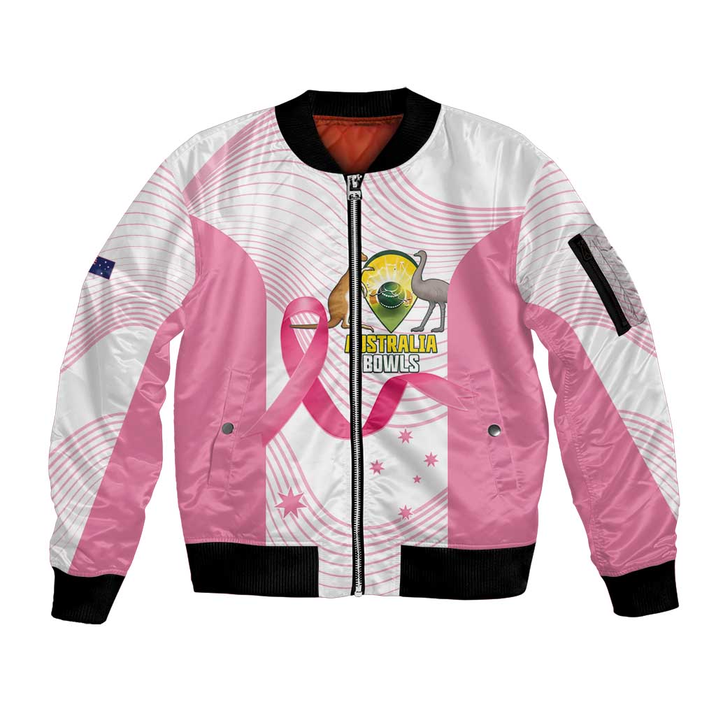 Custom Bowls Australia Breast Cancer Sleeve Zip Bomber Jacket Pink Ribbon Curve Sporty - Aussie Hoodie