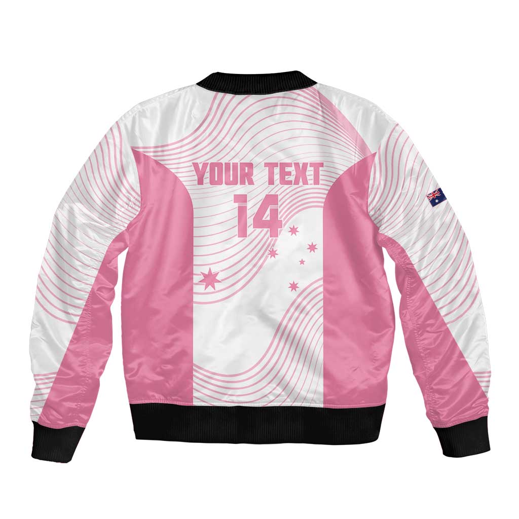 Custom Bowls Australia Breast Cancer Sleeve Zip Bomber Jacket Pink Ribbon Curve Sporty - Aussie Hoodie