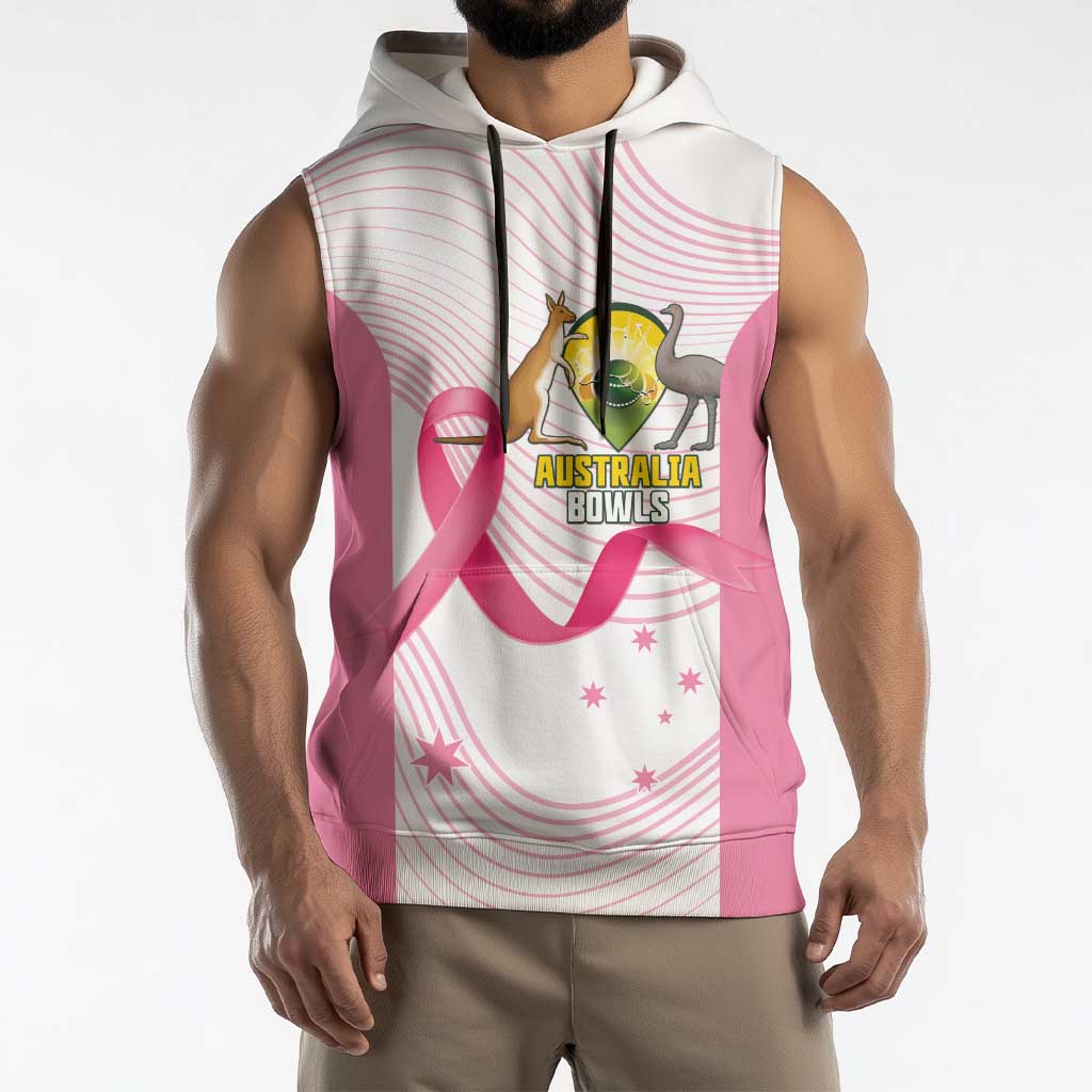 Custom Bowls Australia Breast Cancer Sleeveless Hoodie Pink Ribbon Curve Sporty - Aussie Hoodie