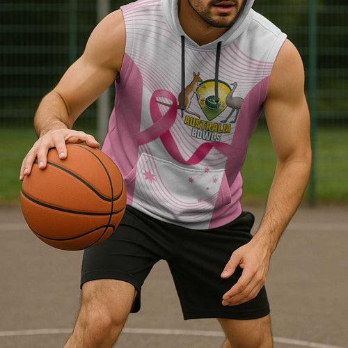 Custom Bowls Australia Breast Cancer Sleeveless Hoodie Pink Ribbon Curve Sporty - Aussie Hoodie