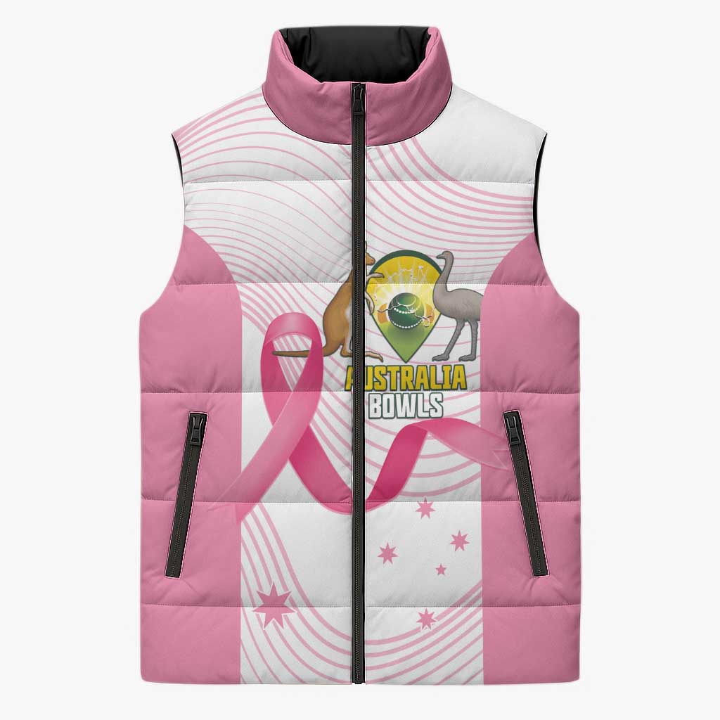 Custom Bowls Australia Breast Cancer Sleeveless Puffer Jacket Pink Ribbon Curve Sporty - Aussie Hoodie