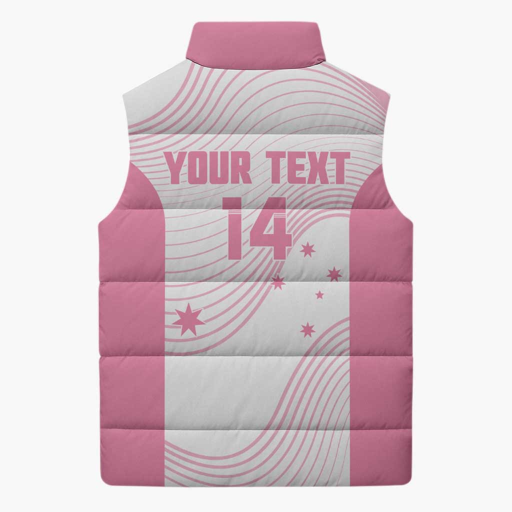 Custom Bowls Australia Breast Cancer Sleeveless Puffer Jacket Pink Ribbon Curve Sporty - Aussie Hoodie