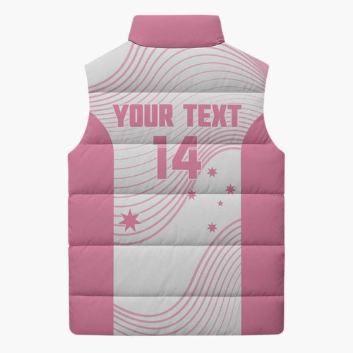 Custom Bowls Australia Breast Cancer Sleeveless Puffer Jacket Pink Ribbon Curve Sporty - Aussie Hoodie