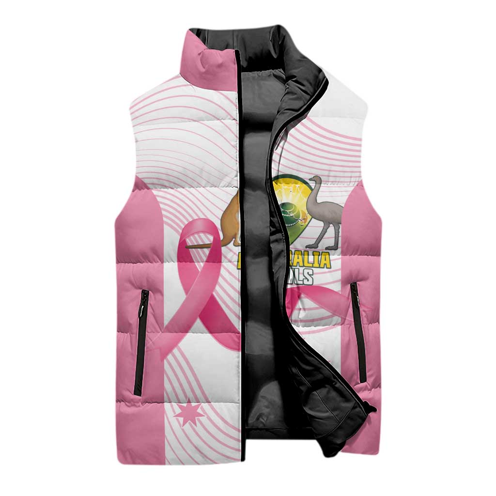 Custom Bowls Australia Breast Cancer Sleeveless Puffer Jacket Pink Ribbon Curve Sporty - Aussie Hoodie