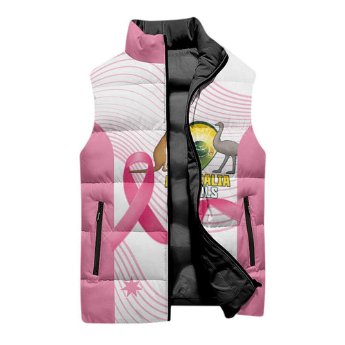 Custom Bowls Australia Breast Cancer Sleeveless Puffer Jacket Pink Ribbon Curve Sporty - Aussie Hoodie