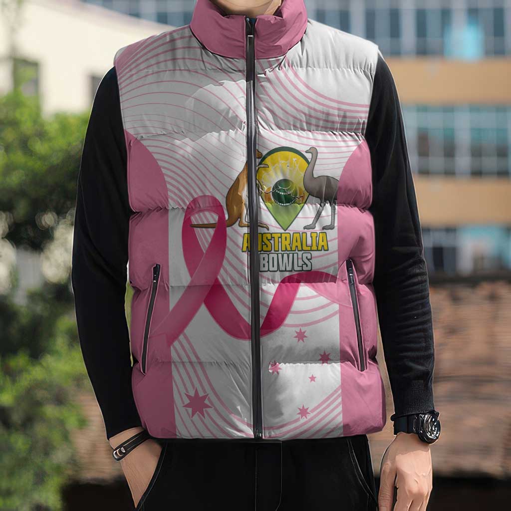 Custom Bowls Australia Breast Cancer Sleeveless Puffer Jacket Pink Ribbon Curve Sporty - Aussie Hoodie