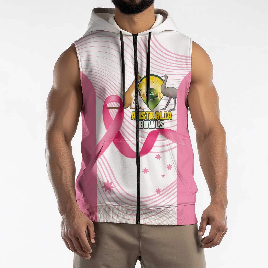 Custom Bowls Australia Breast Cancer Sleeveless Zip Hoodie Pink Ribbon Curve Sporty LT14