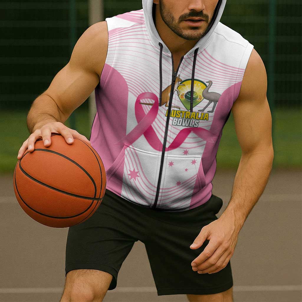 Custom Bowls Australia Breast Cancer Sleeveless Zip Hoodie Pink Ribbon Curve Sporty LT14