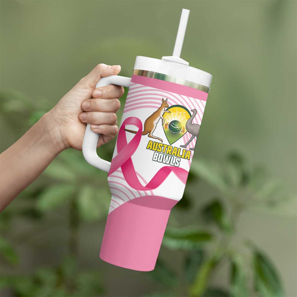 Custom Bowls Australia Breast Cancer Tumbler With Handle Pink Ribbon Curve Sporty - Aussie Hoodie