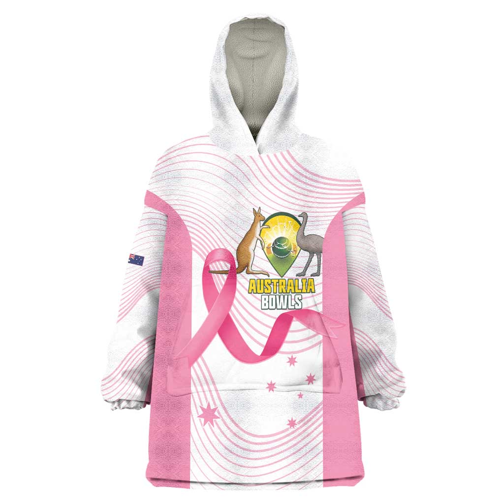 Custom Bowls Australia Breast Cancer Wearable Blanket Hoodie Pink Ribbon Curve Sporty - Aussie Hoodie
