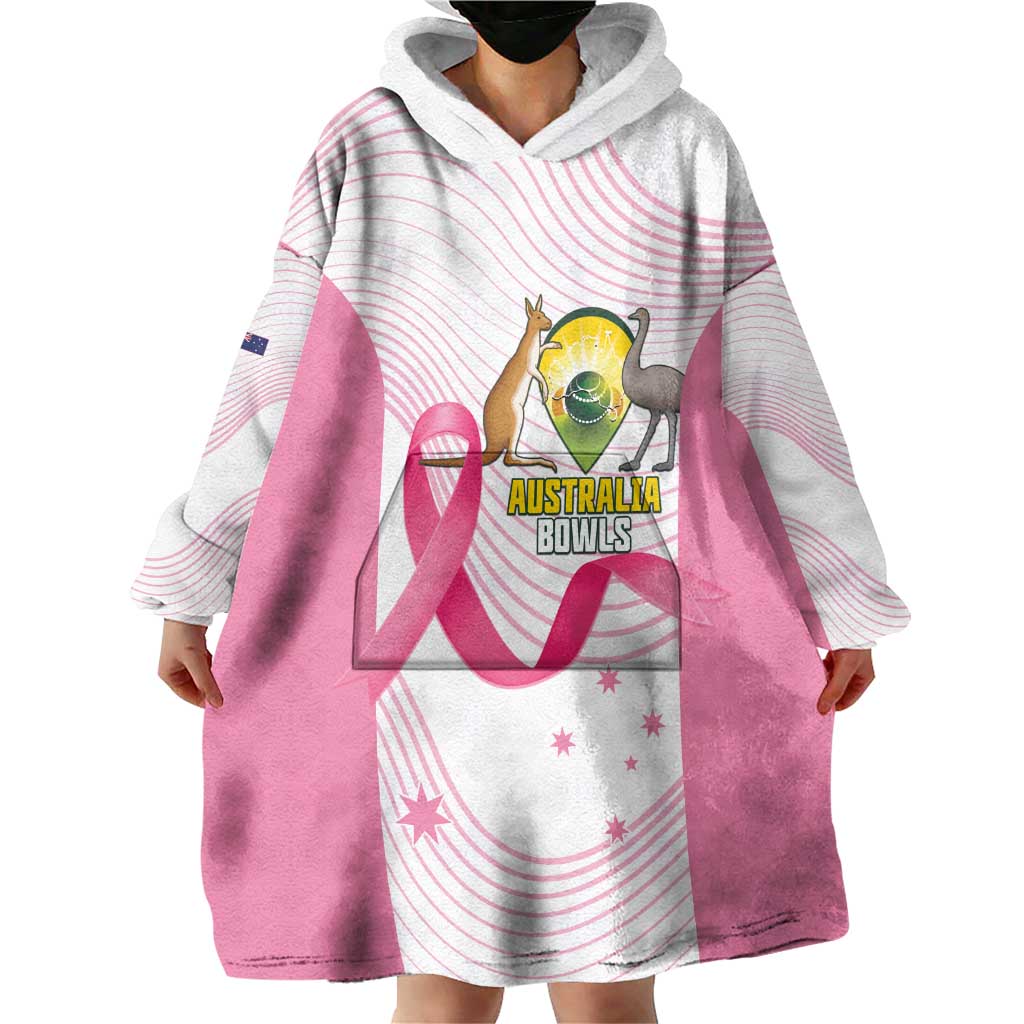 Custom Bowls Australia Breast Cancer Wearable Blanket Hoodie Pink Ribbon Curve Sporty - Aussie Hoodie
