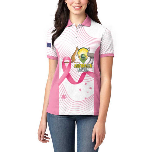 Custom Bowls Australia Breast Cancer Women Polo Shirt Pink Ribbon Curve Sporty - Aussie Hoodie