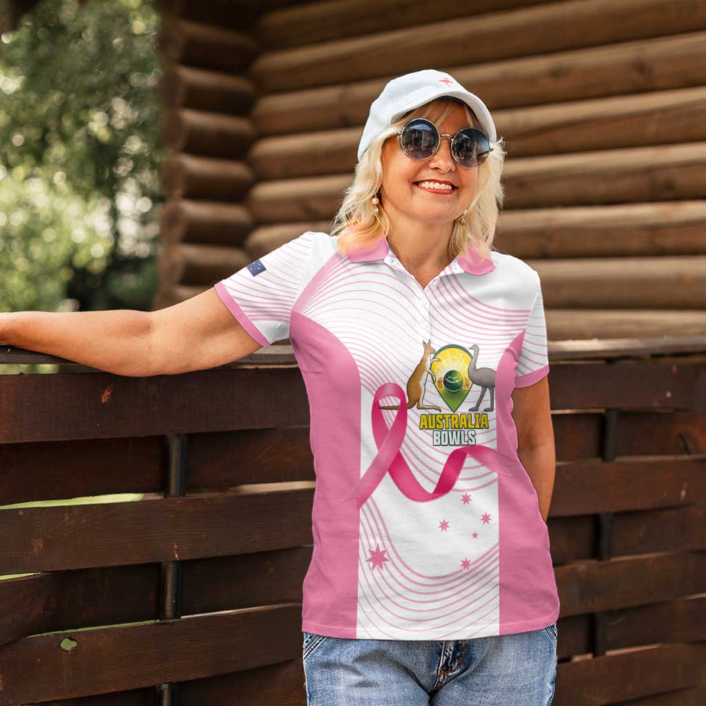 Custom Bowls Australia Breast Cancer Women Polo Shirt Pink Ribbon Curve Sporty - Aussie Hoodie