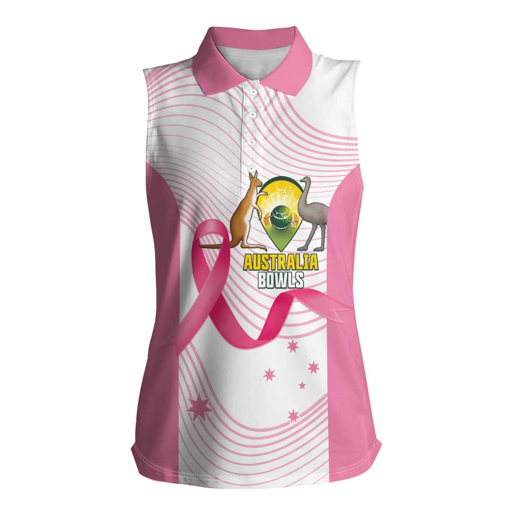 Custom Bowls Australia Breast Cancer Women Sleeveless Polo Shirt Pink Ribbon Curve Sporty - Aussie Hoodie