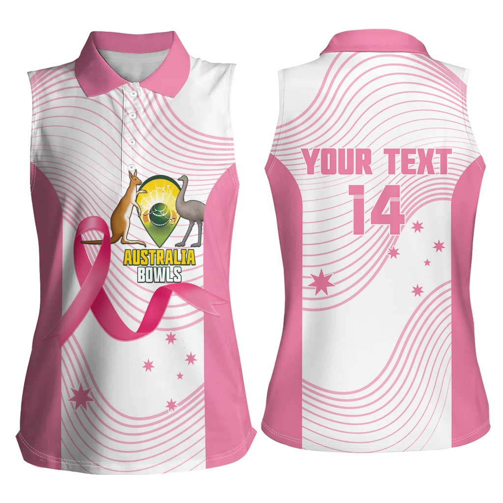 Custom Bowls Australia Breast Cancer Women Sleeveless Polo Shirt Pink Ribbon Curve Sporty - Aussie Hoodie