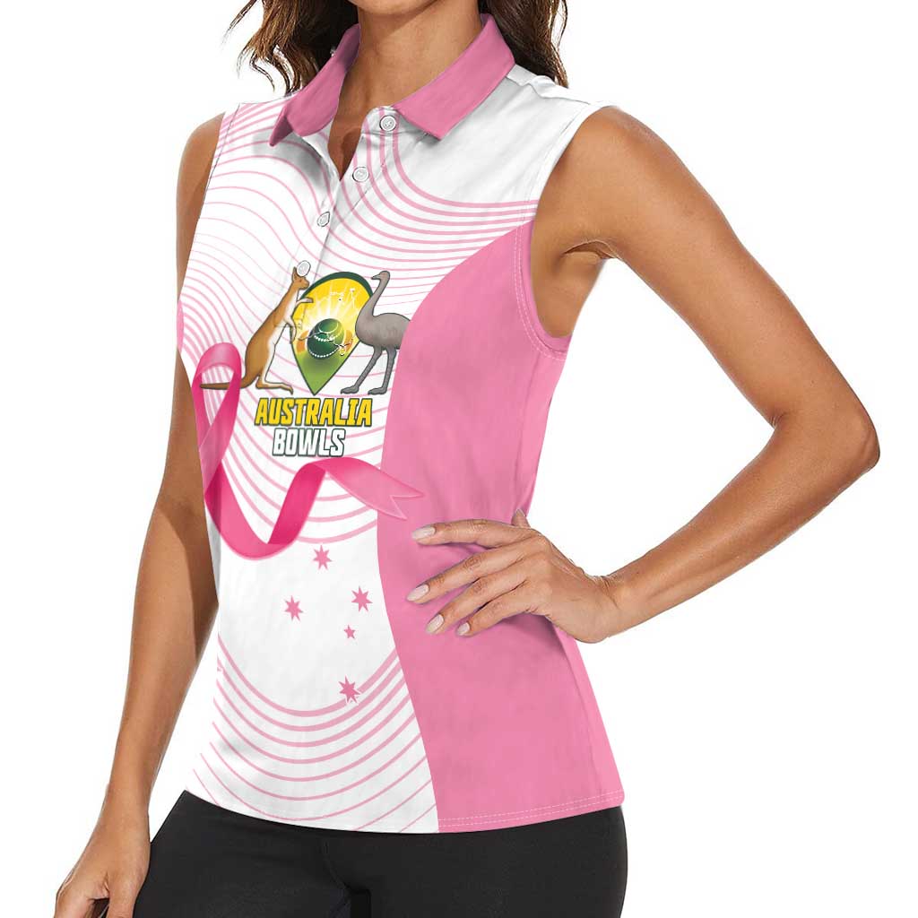 Custom Bowls Australia Breast Cancer Women Sleeveless Polo Shirt Pink Ribbon Curve Sporty - Aussie Hoodie