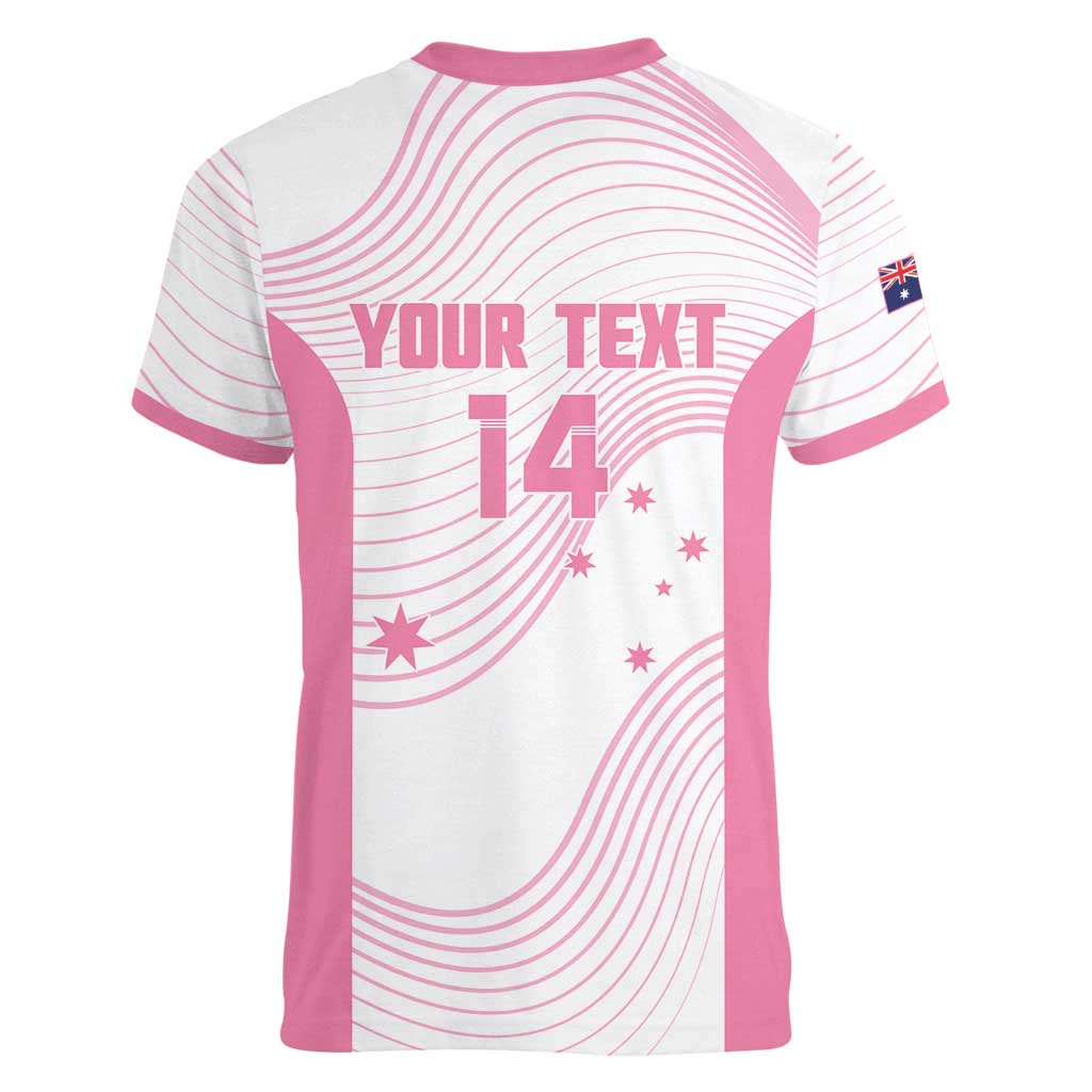 Custom Bowls Australia Breast Cancer Women V-Neck T-Shirt Pink Ribbon Curve Sporty - Aussie Hoodie