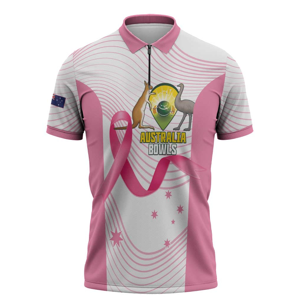 Custom Bowls Australia Breast Cancer Zipper Polo Shirt Pink Ribbon Curve Sporty - Aussie Hoodie