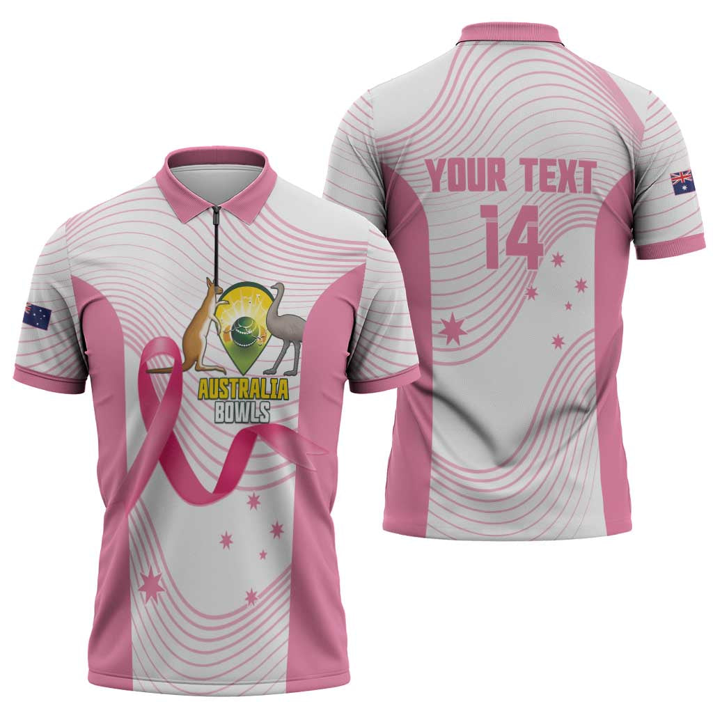 Custom Bowls Australia Breast Cancer Zipper Polo Shirt Pink Ribbon Curve Sporty - Aussie Hoodie