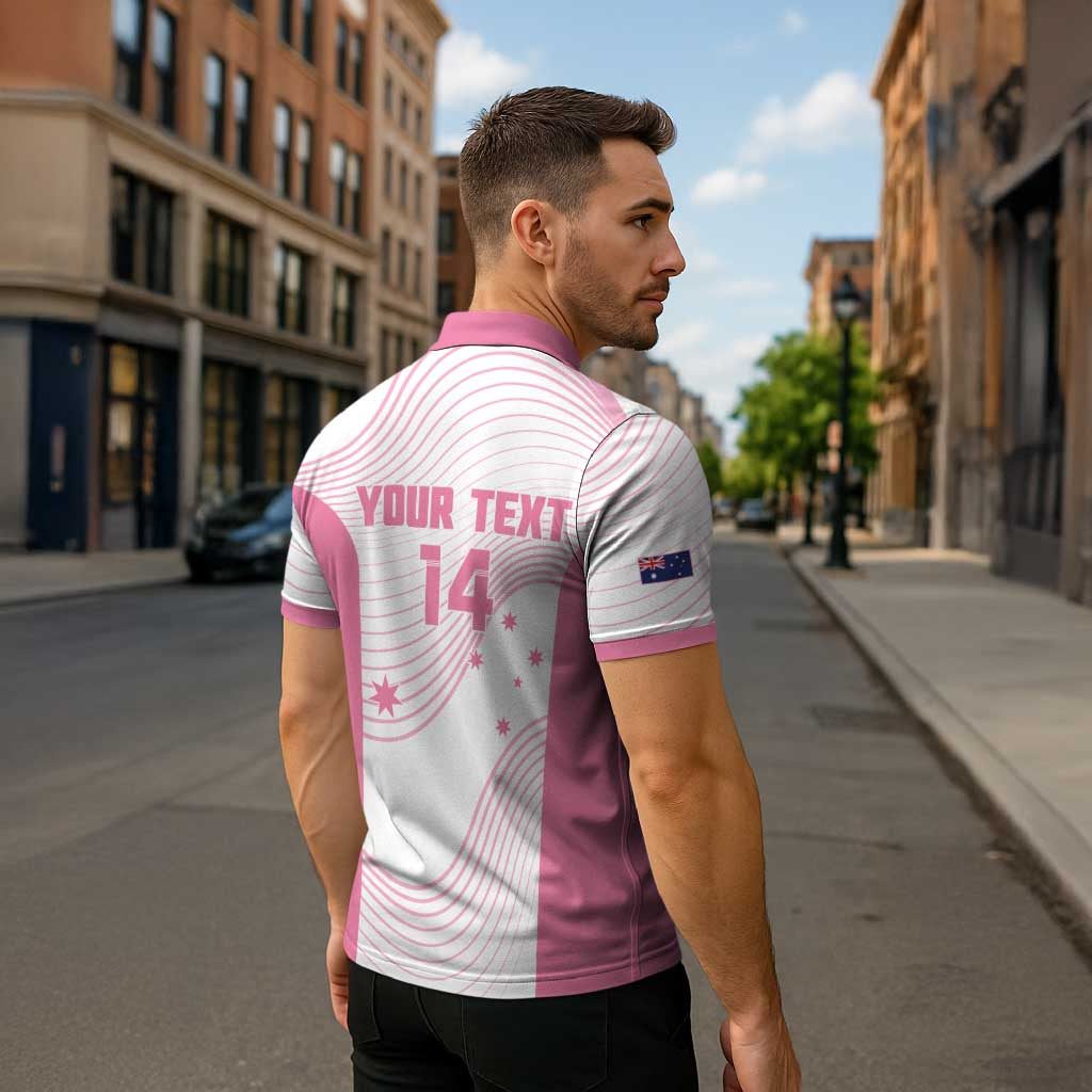 Custom Bowls Australia Breast Cancer Zipper Polo Shirt Pink Ribbon Curve Sporty - Aussie Hoodie