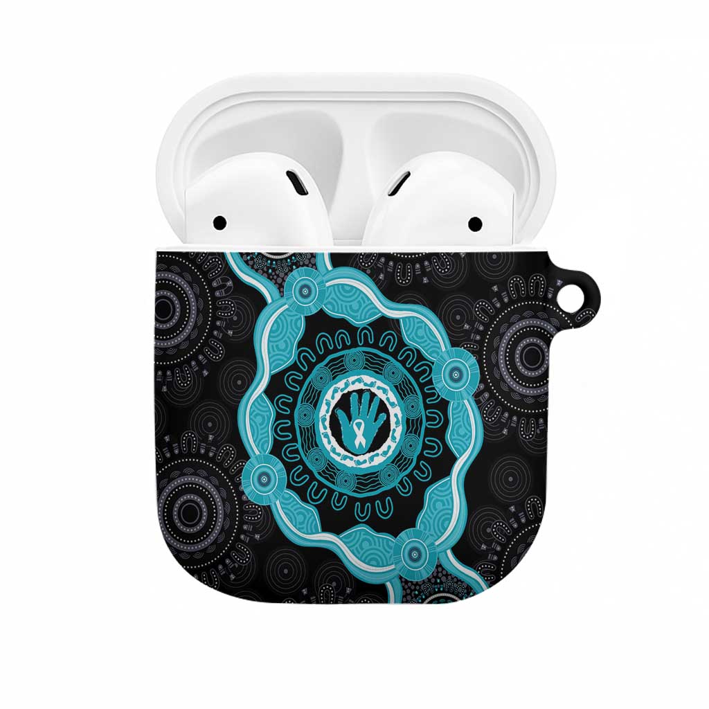 Australia Ovarian Cancer Awareness AirPods Case Brave Strong Teal Ribbon Aboriginal Art - Aussie Hoodie