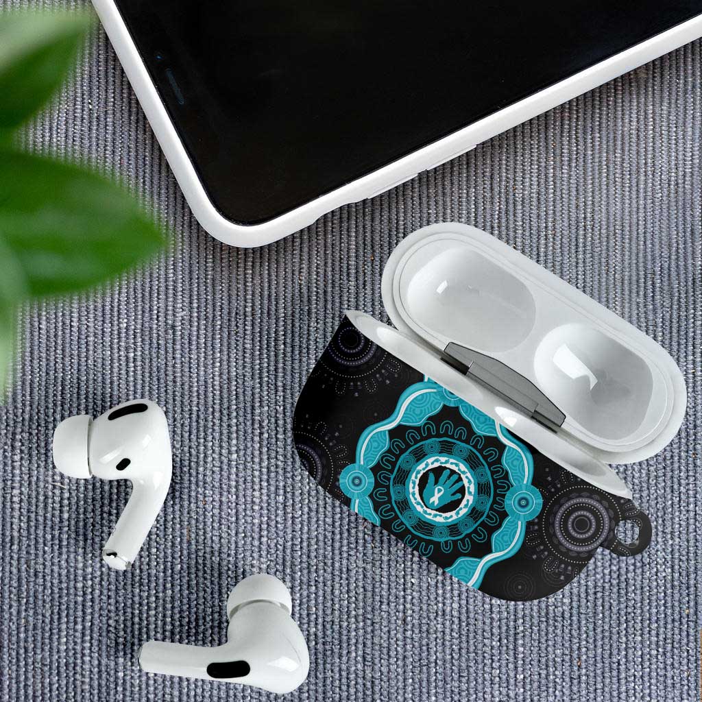 Australia Ovarian Cancer Awareness AirPods Case Brave Strong Teal Ribbon Aboriginal Art - Aussie Hoodie