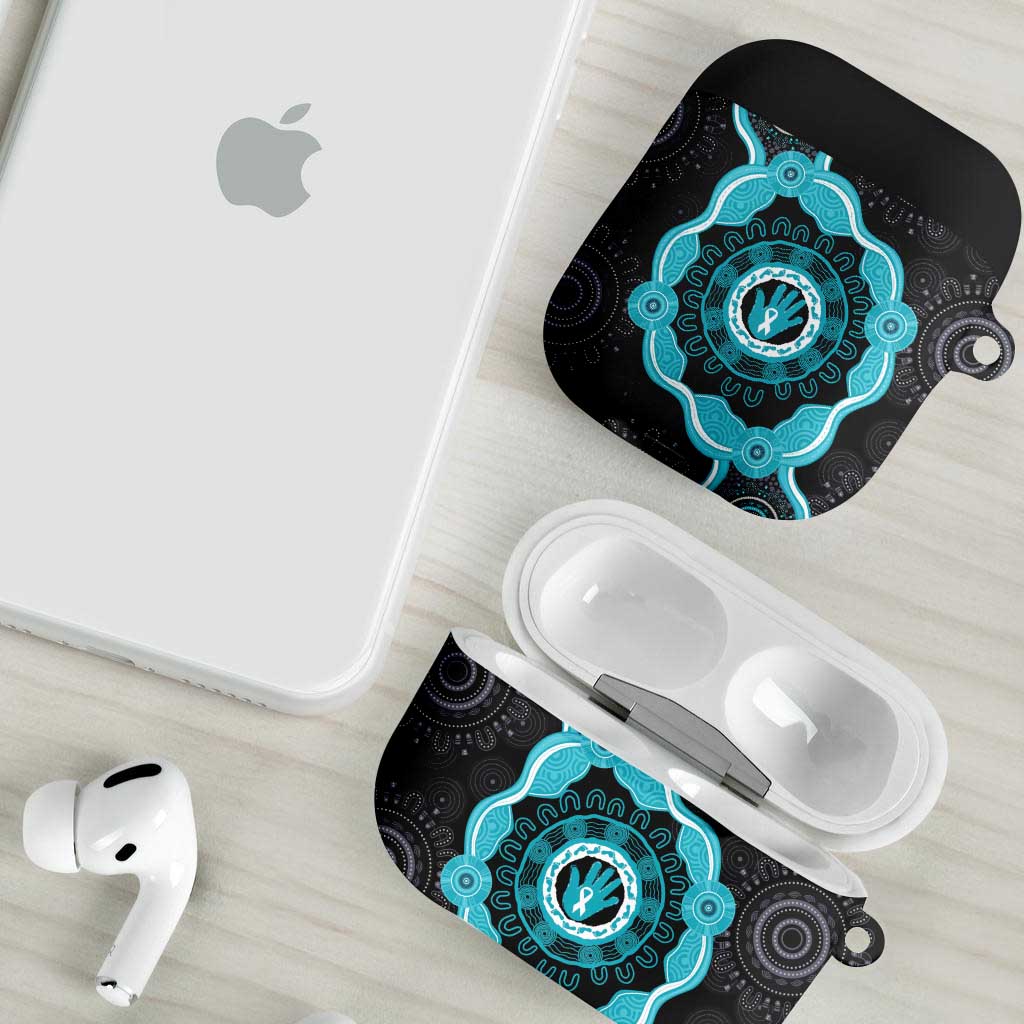 Australia Ovarian Cancer Awareness AirPods Case Brave Strong Teal Ribbon Aboriginal Art - Aussie Hoodie
