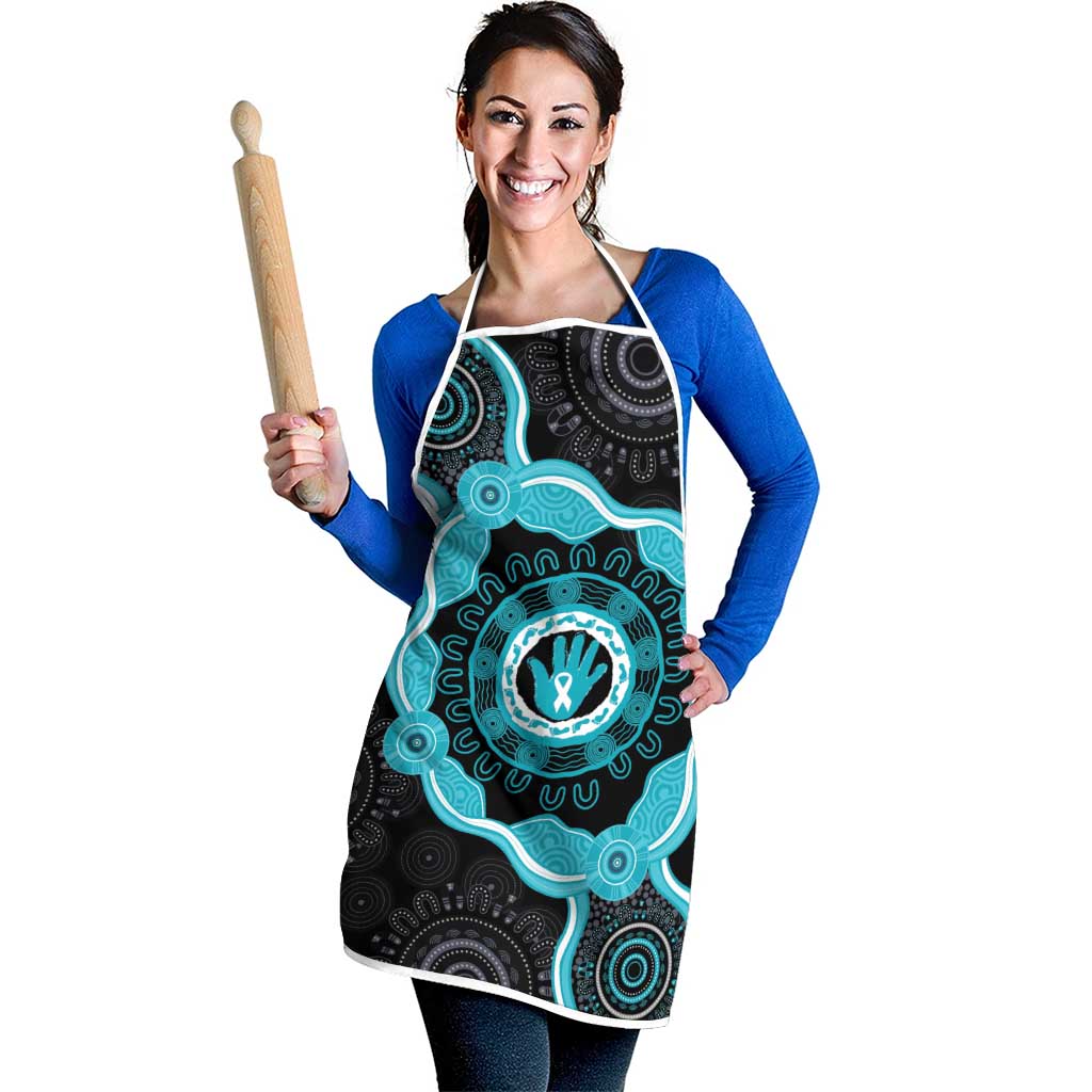 Australia Ovarian Cancer Awareness Apron Brave Strong Teal Ribbon Aboriginal Art - Aussie Hoodie