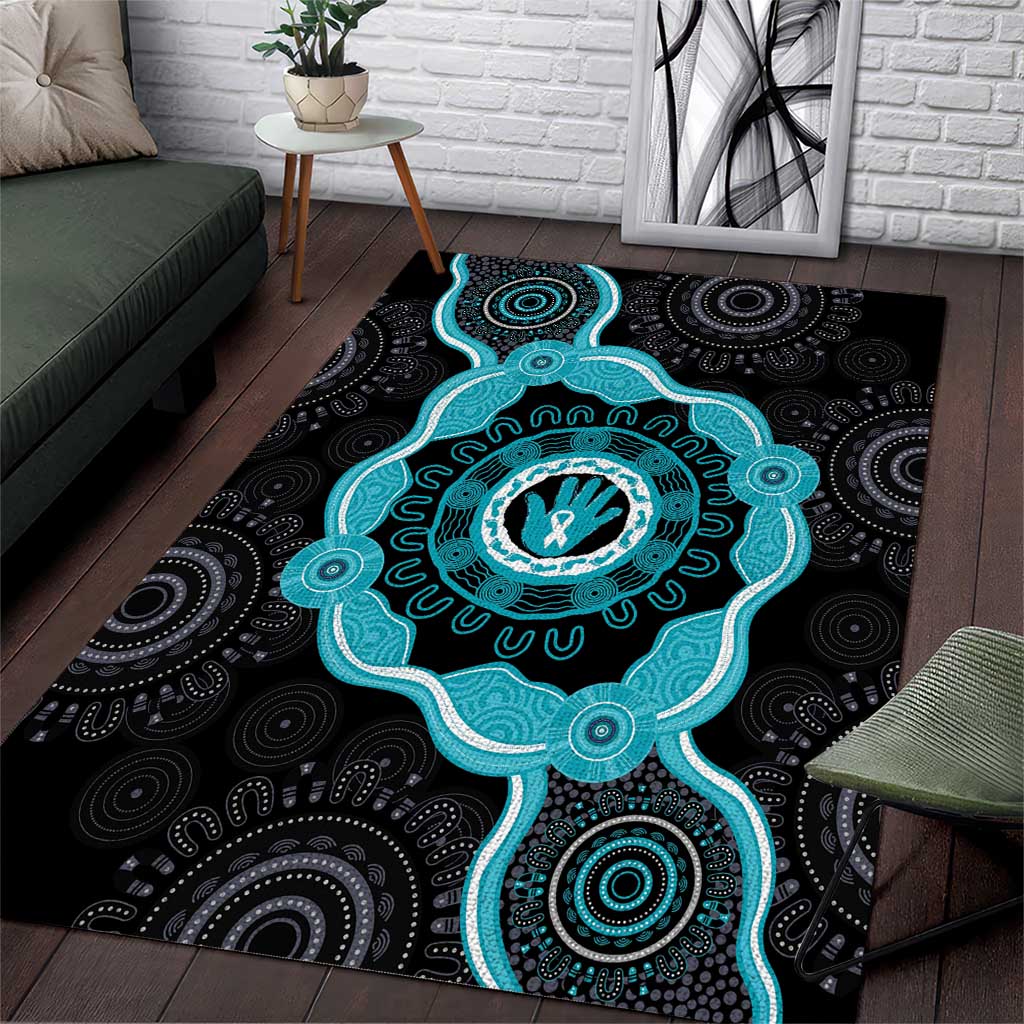 Australia Ovarian Cancer Awareness Area Rug Brave Strong Teal Ribbon Aboriginal Art - Aussie Hoodie
