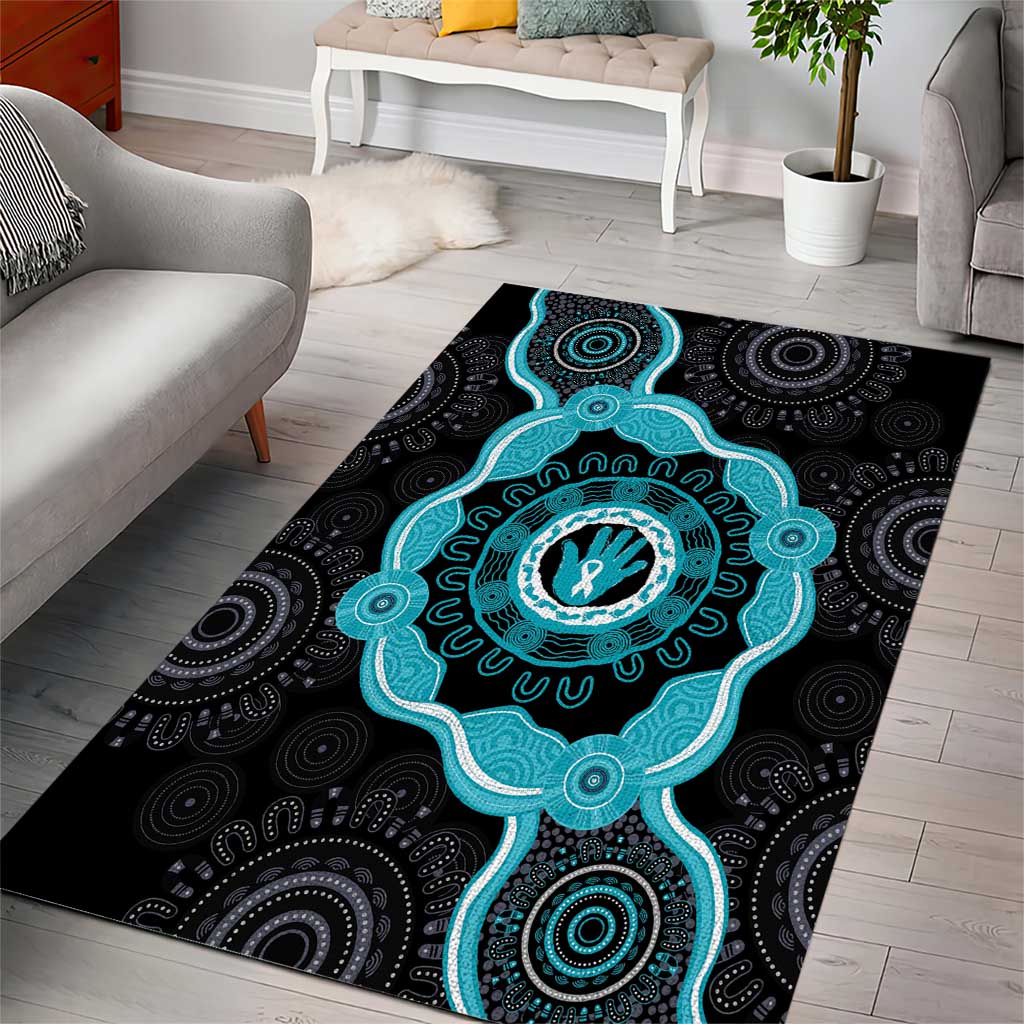 Australia Ovarian Cancer Awareness Area Rug Brave Strong Teal Ribbon Aboriginal Art - Aussie Hoodie