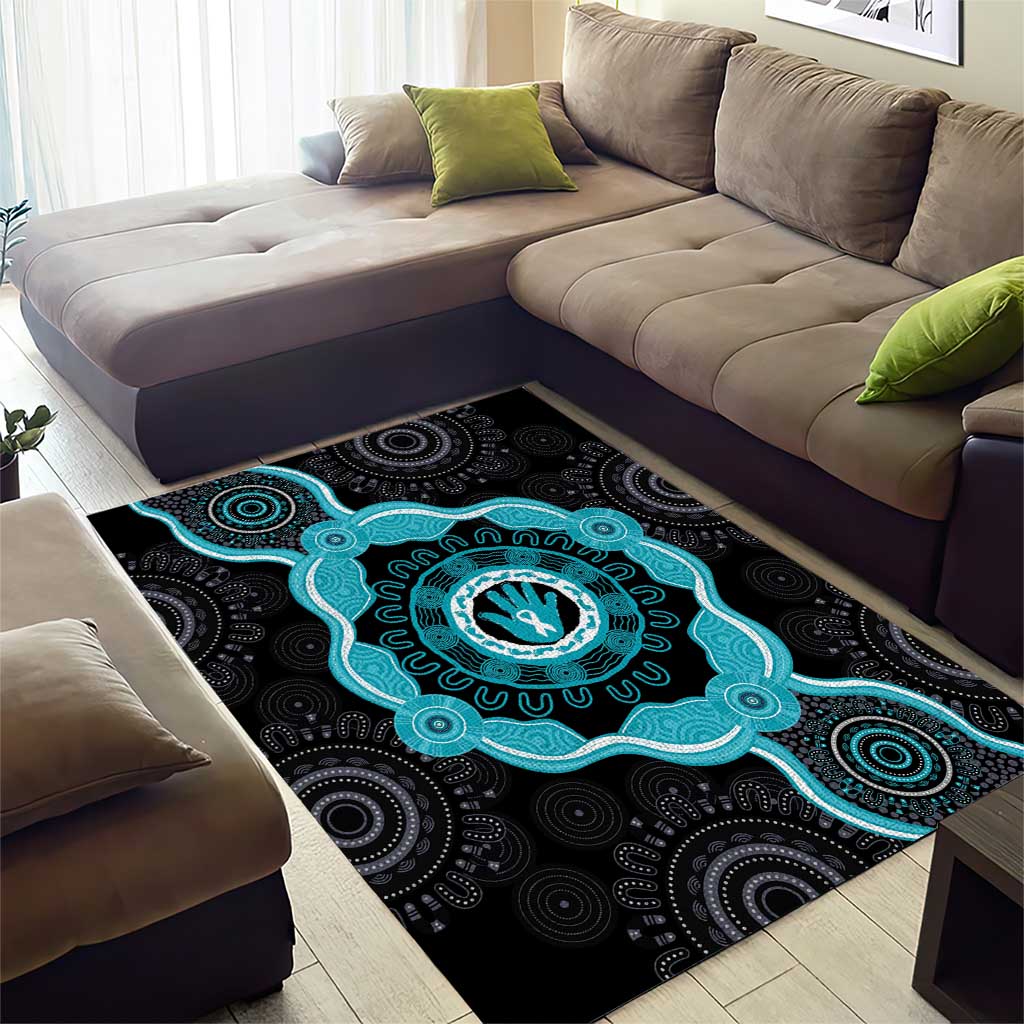 Australia Ovarian Cancer Awareness Area Rug Brave Strong Teal Ribbon Aboriginal Art - Aussie Hoodie