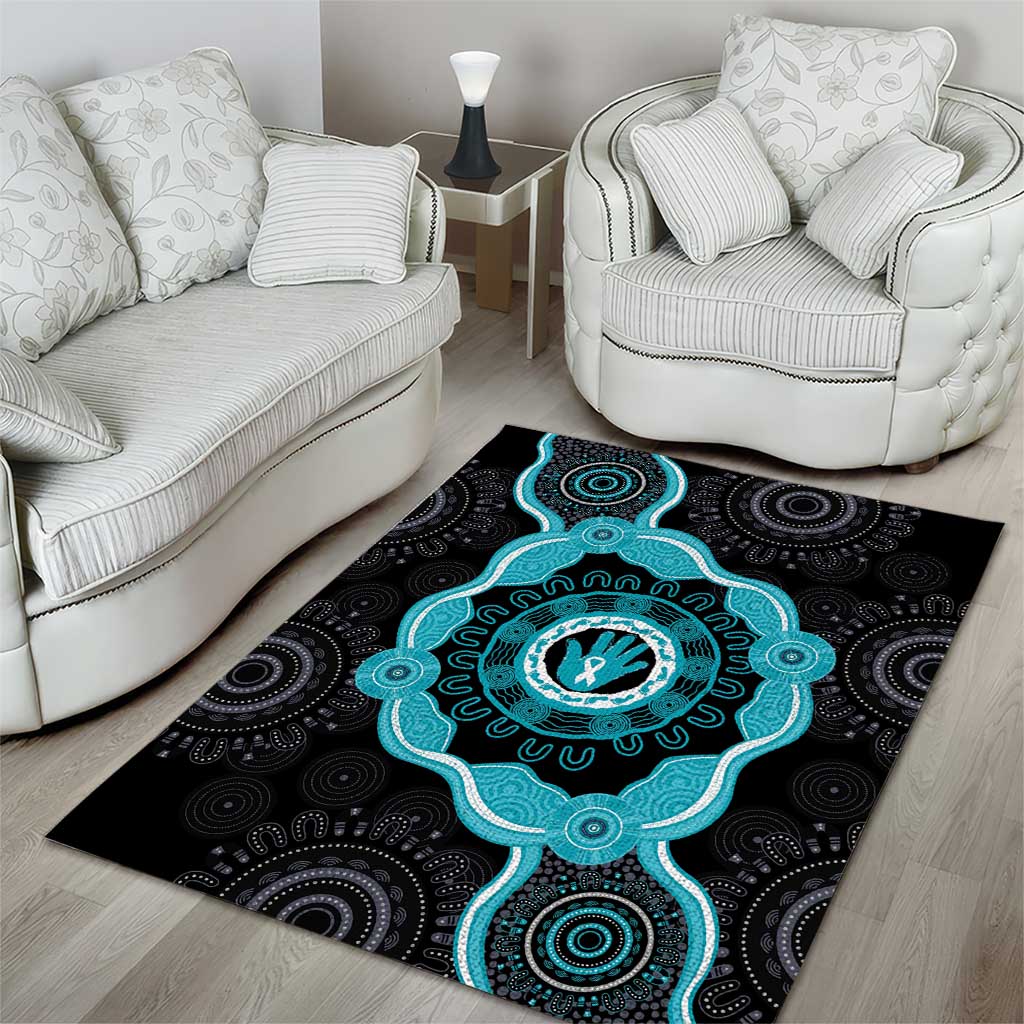 Australia Ovarian Cancer Awareness Area Rug Brave Strong Teal Ribbon Aboriginal Art - Aussie Hoodie