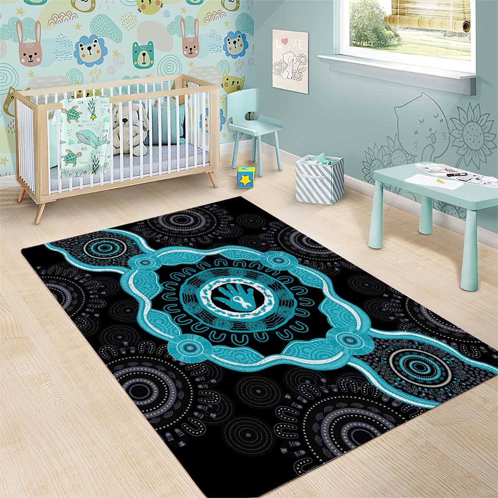 Australia Ovarian Cancer Awareness Area Rug Brave Strong Teal Ribbon Aboriginal Art - Aussie Hoodie