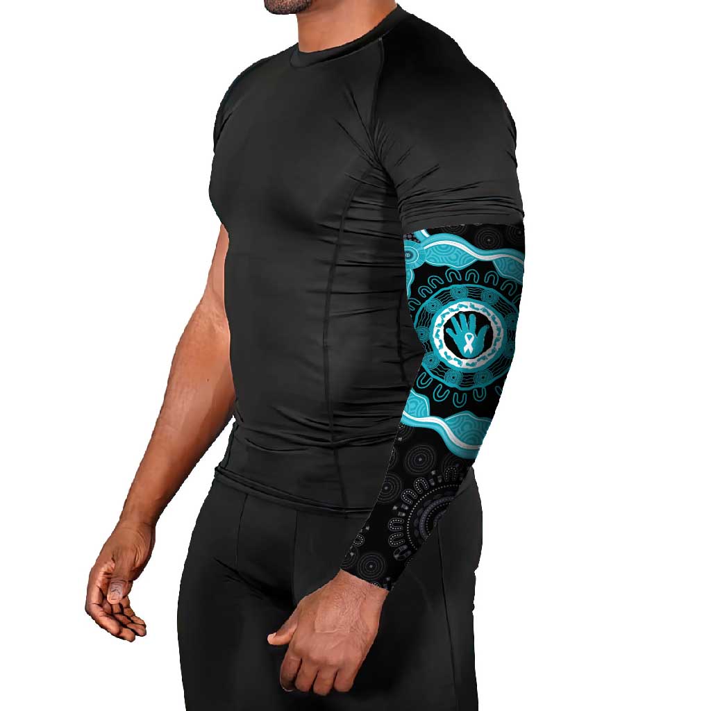 Australia Ovarian Cancer Awareness Arm Sleeves Brave Strong Teal Ribbon Aboriginal Art - Aussie Hoodie