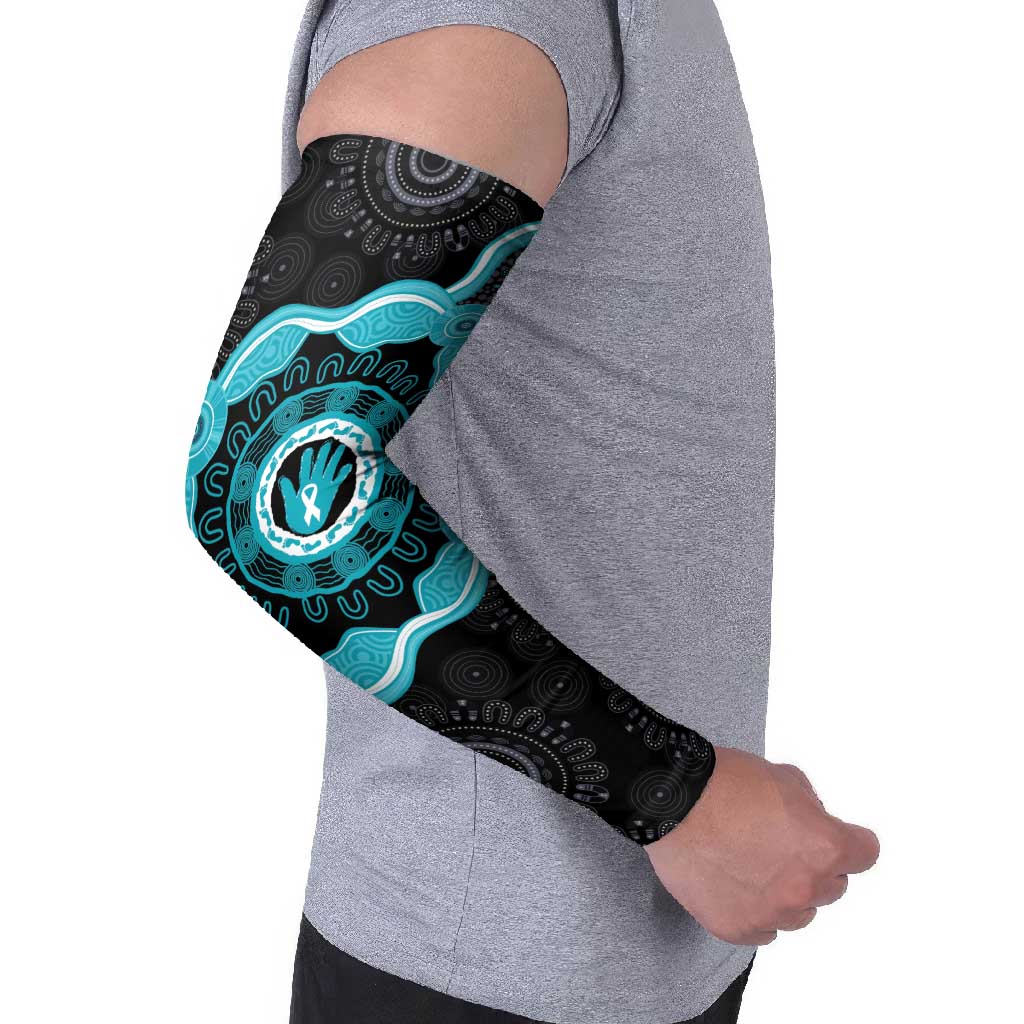 Australia Ovarian Cancer Awareness Arm Sleeves Brave Strong Teal Ribbon Aboriginal Art - Aussie Hoodie