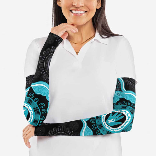 Australia Ovarian Cancer Awareness Arm Sleeves Brave Strong Teal Ribbon Aboriginal Art - Aussie Hoodie