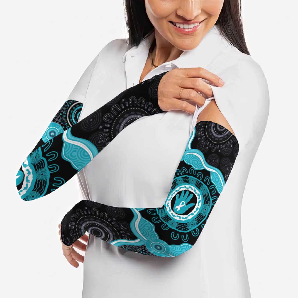 Australia Ovarian Cancer Awareness Arm Sleeves Brave Strong Teal Ribbon Aboriginal Art - Aussie Hoodie