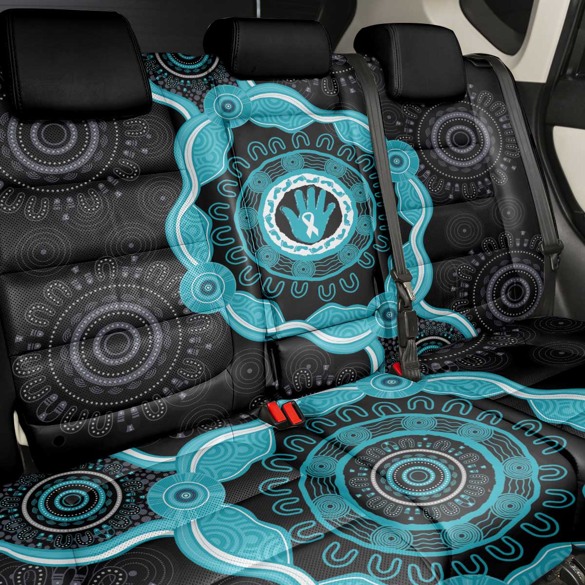 Australia Ovarian Cancer Awareness Back Car Seat Cover Brave Strong Teal Ribbon Aboriginal Art - Aussie Hoodie