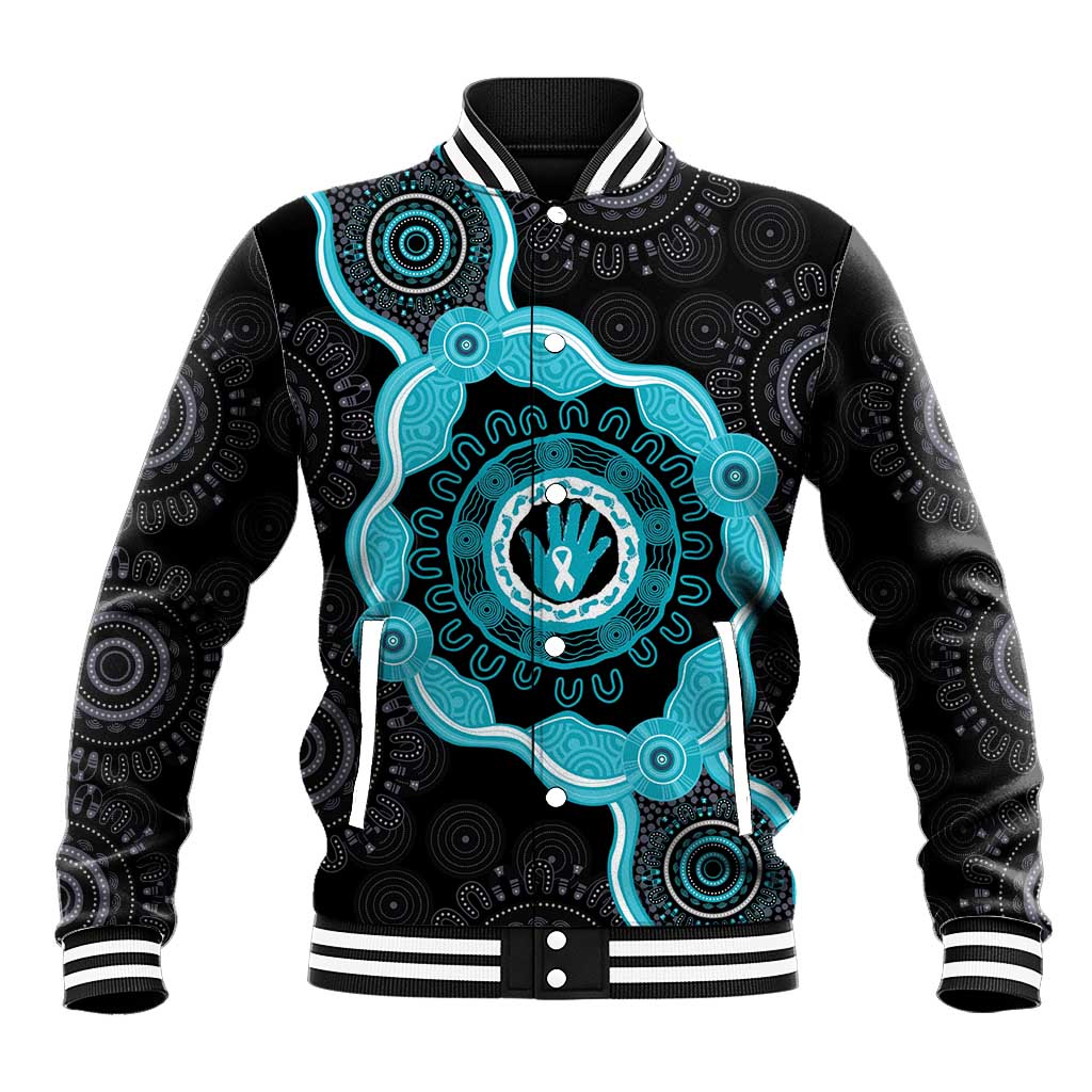 Australia Ovarian Cancer Awareness Baseball Jacket Brave Strong Teal Ribbon Aboriginal Art - Aussie Hoodie