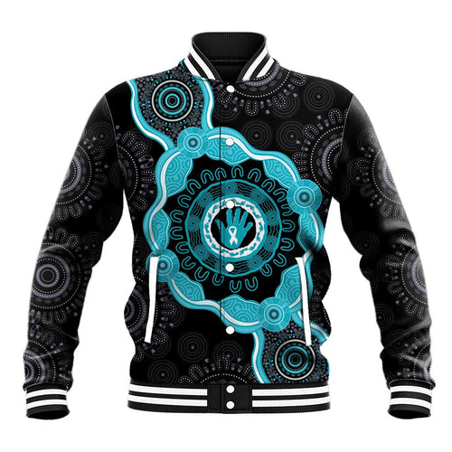 Australia Ovarian Cancer Awareness Baseball Jacket Brave Strong Teal Ribbon Aboriginal Art - Aussie Hoodie