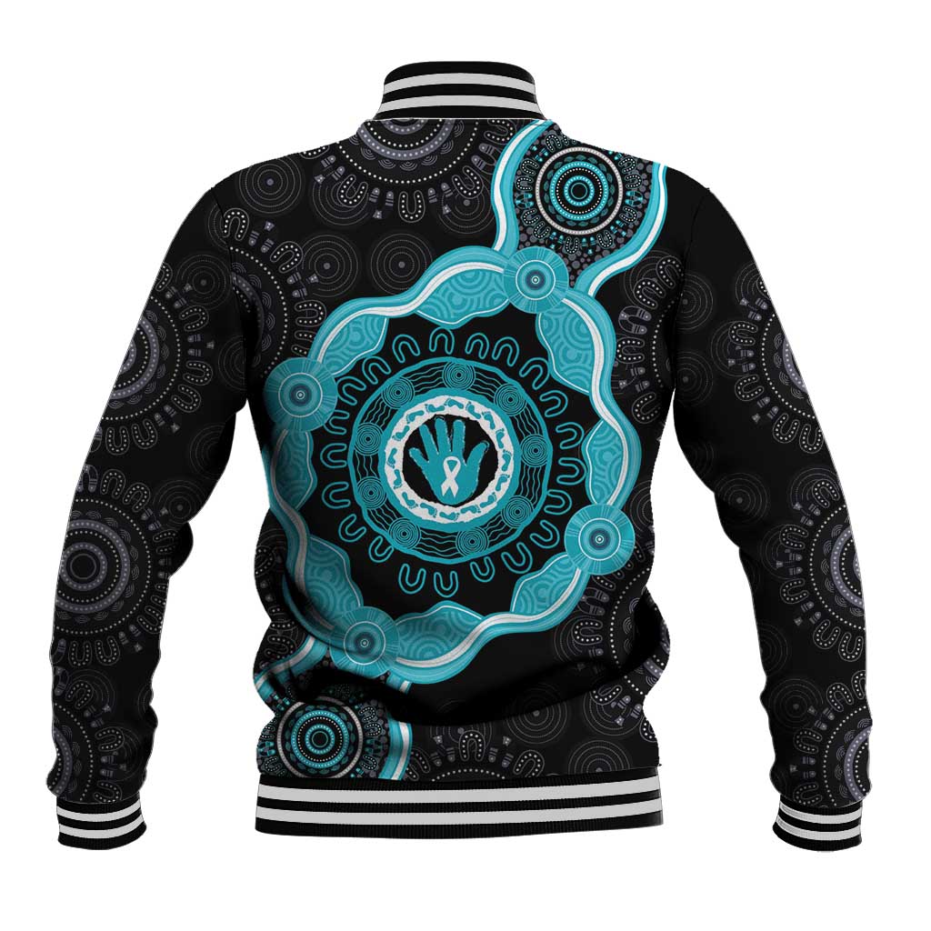 Australia Ovarian Cancer Awareness Baseball Jacket Brave Strong Teal Ribbon Aboriginal Art - Aussie Hoodie