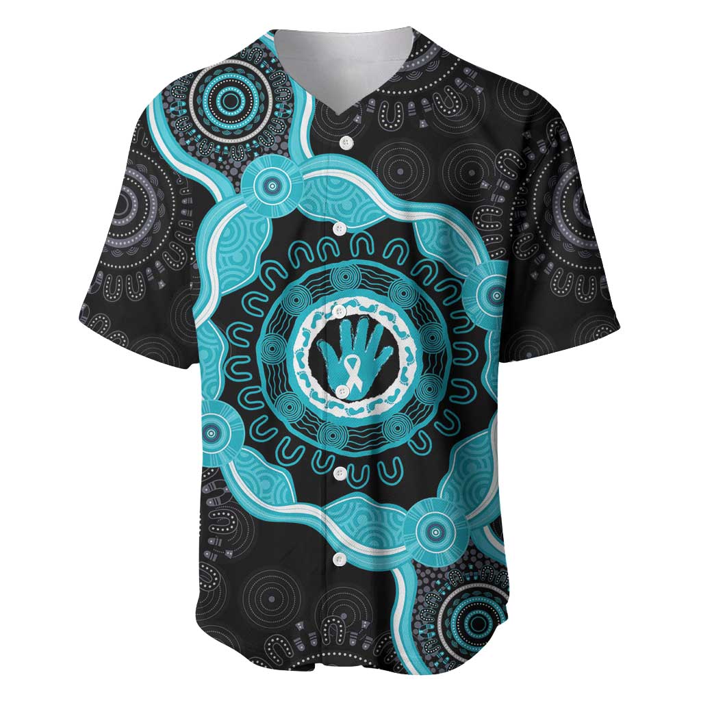 Australia Ovarian Cancer Awareness Baseball Jersey Brave Strong Teal Ribbon Aboriginal Art - Aussie Hoodie